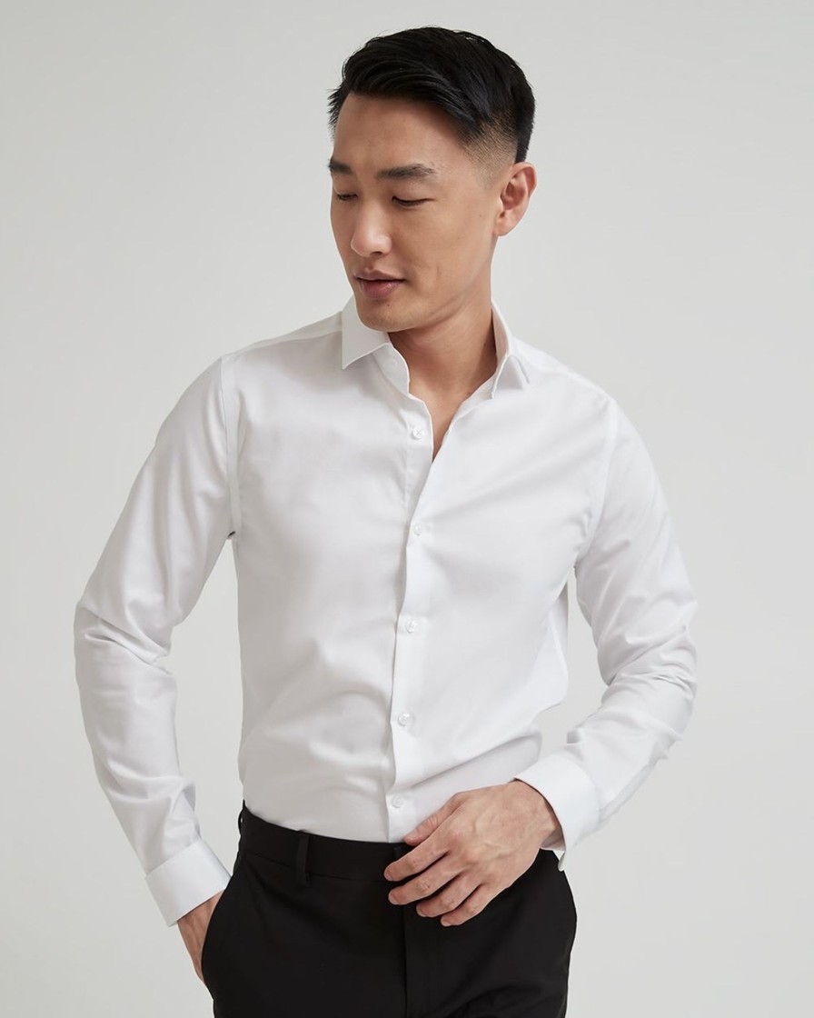 Men r.w. & co. Shirts | White Twill Dress Shirt With French Cuff Bright White