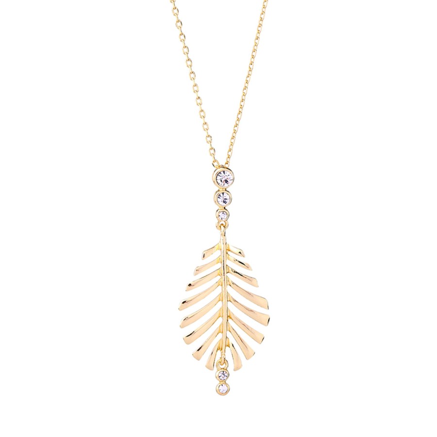 Women don't ask Jewelry | Classic Tone Crystal Leaf Necklace - Don'T Ask Gold