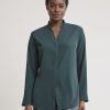 Women r.w. & co. Tops | Long-Sleeve V-Neck Crepe Popover Blouse Green Gables