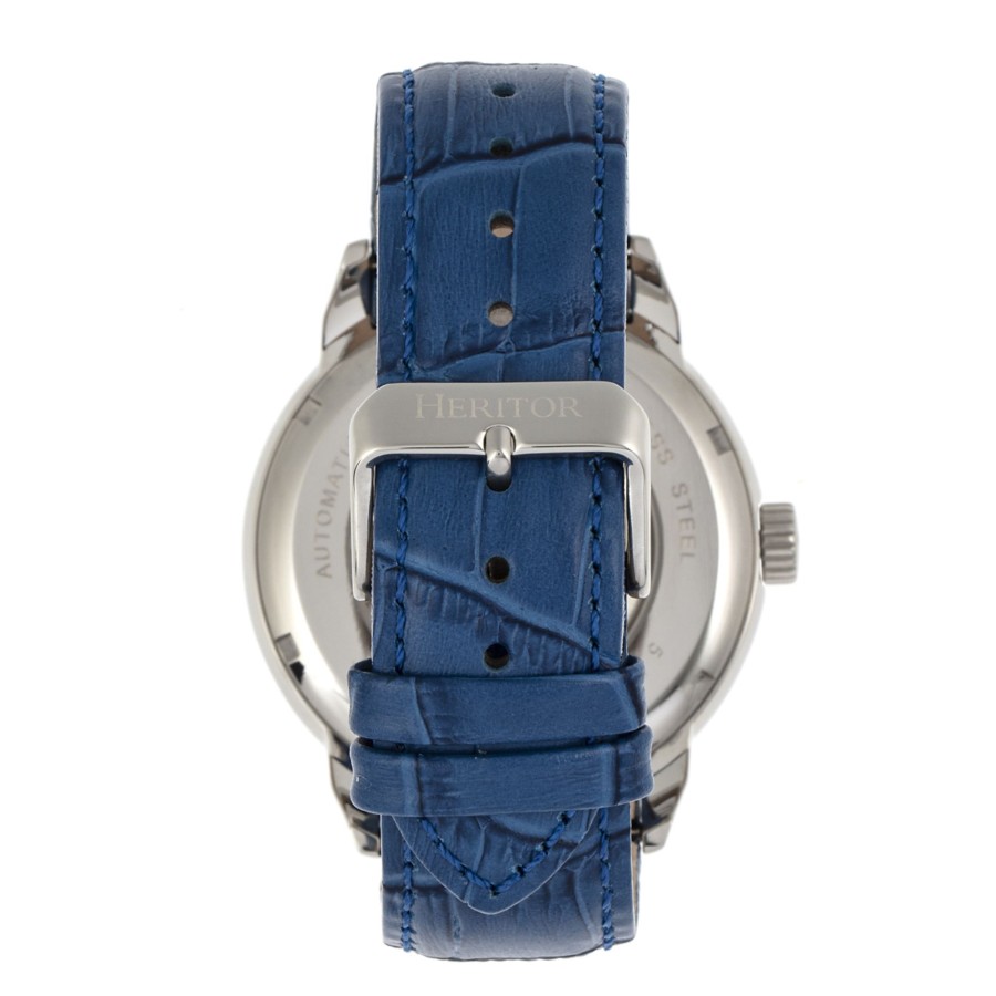 Men heritor automatic Watches | Heritor Automatic - Sanford Semi-Skeleton Leather-Band Watch /Blue Silver