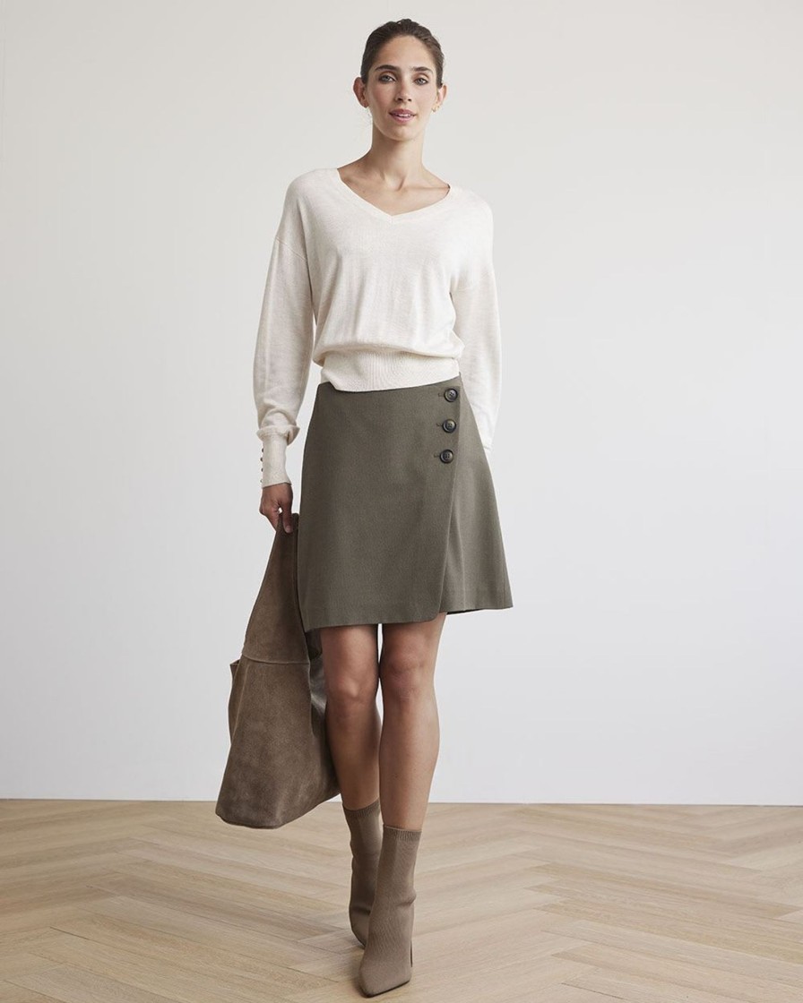 Women r.w. & co. Suits | High-Rise Short Olive Wrap Skirt Dark Olive-Sw