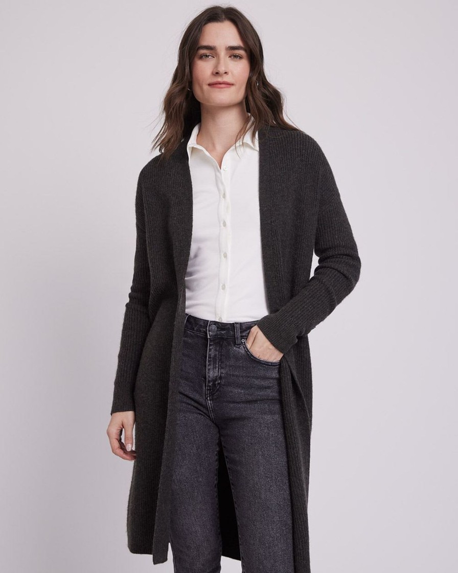 Women r.w. & co. Tops | Long-Sleeve Long Open Cardigan Black Coffee Mix