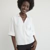 Women r.w. & co. Blouses & Shirts | Soft Crepe Buttondown Blouse With Roll-Up Sleeves And Pocket Snow White