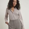 Women r.w. & co. Blouses & Shirts | Long-Sleeve Buttoned-Down Striped Poplin Blouse Cabernet Stripe Multi