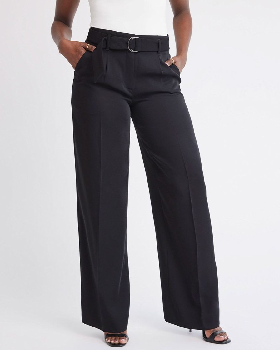 Women r.w. & co. Pants | Wide-Leg High-Rise Satin Pant Black