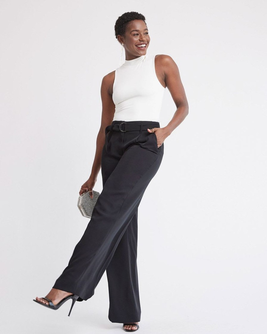 Women r.w. & co. Pants | Wide-Leg High-Rise Satin Pant Black