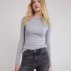 Women r.w. & co. Tops | Long-Sleeve Crew-Neck Fitted Ribbed Tee Medium Grey Mix