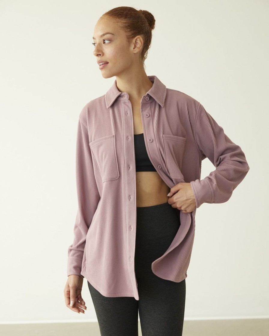 Women hyba Hyba Activewear | Long-Sleeve Velvet Ottoman-Knit Shirt - Hyba Wistful Mauve