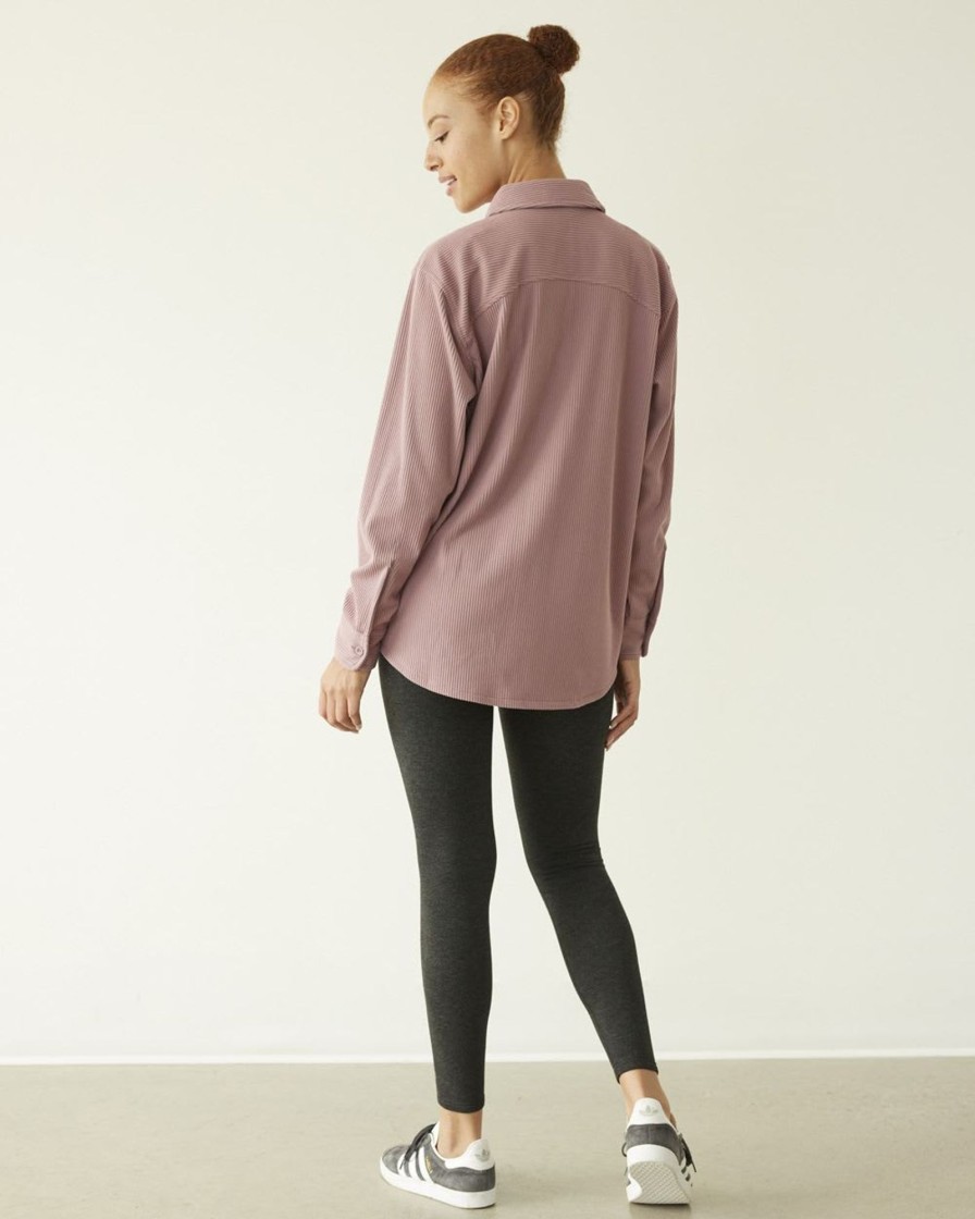 Women hyba Hyba Activewear | Long-Sleeve Velvet Ottoman-Knit Shirt - Hyba Wistful Mauve