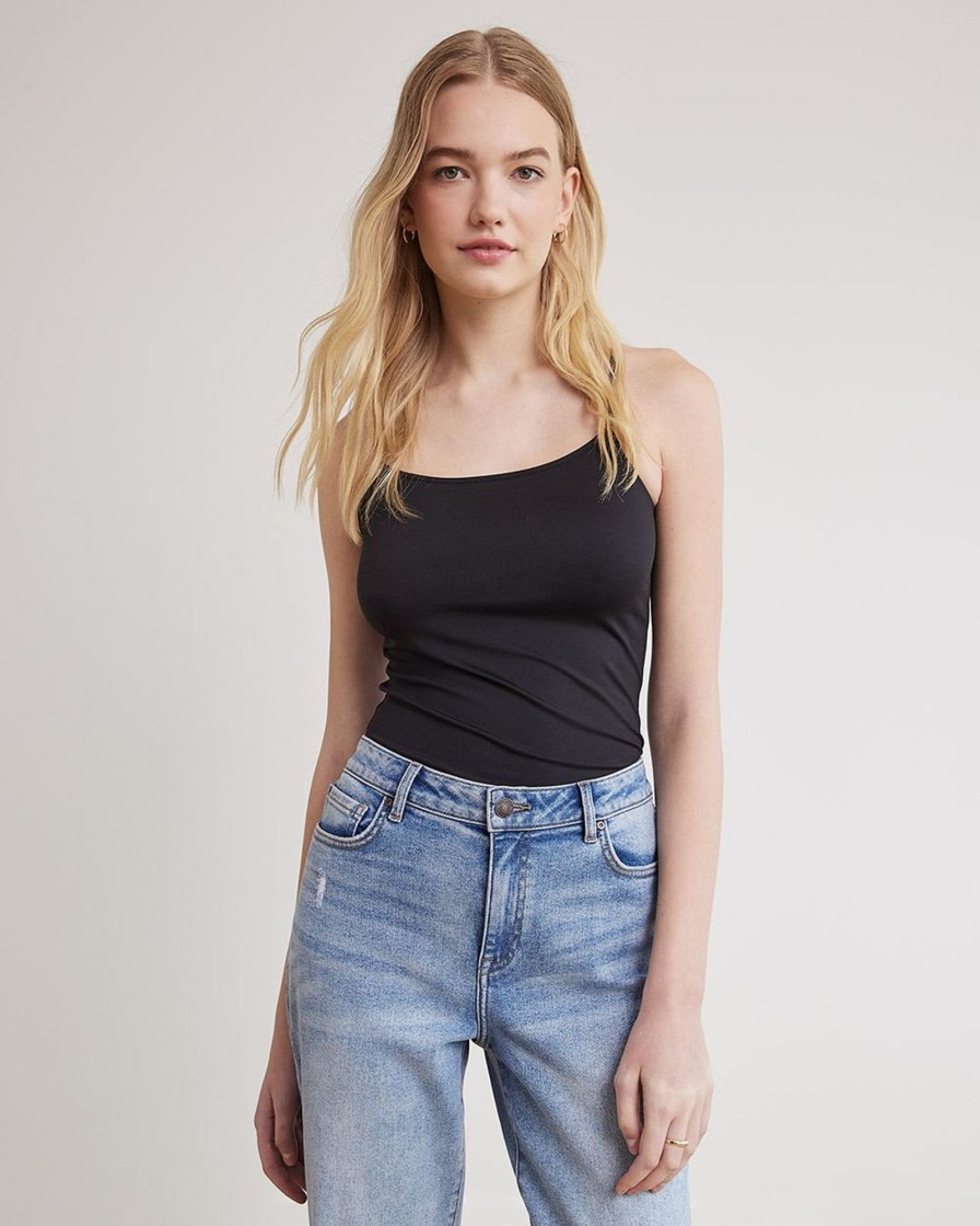 Women r.w. & co. Tops | Solid Scoop-Neck Cami With Spaghetti Straps Black