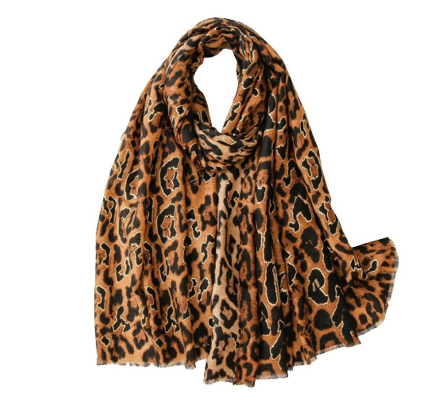 Women don't ask Hats, Gloves, & Scarves | Cheetah Scarf With Fringe - Don'T Ask Medium Orange