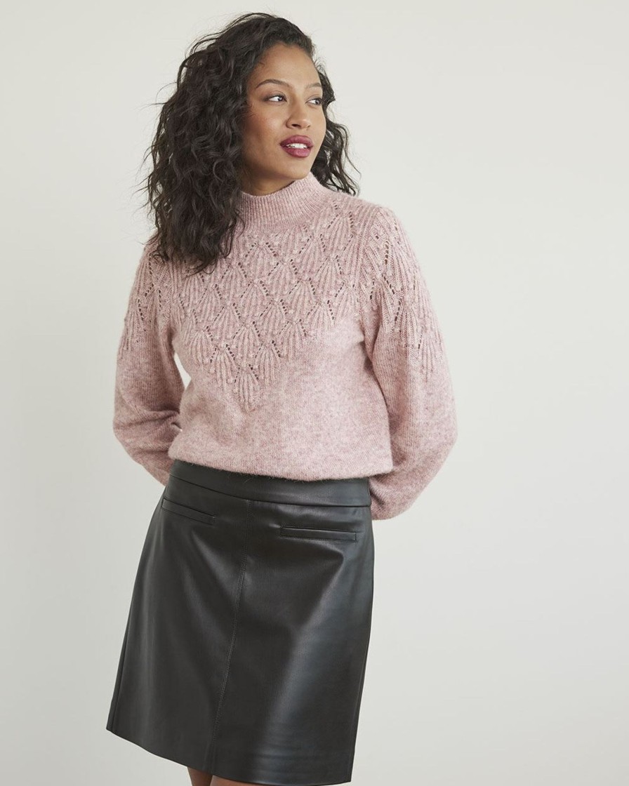 Women r.w. & co. Sweaters & Cardigans | Long-Sleeve Mock-Neck Sweater With Pompom Stitches Dusty Mauve Glow Sw