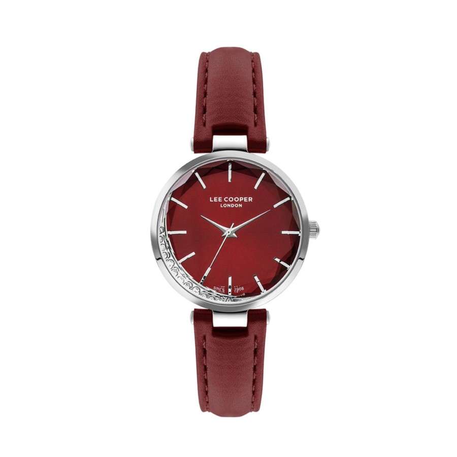 Women lee cooper Watches | Lee Cooper-Women'S Silver 34Mm Watch W/Blue Dial Dark Red