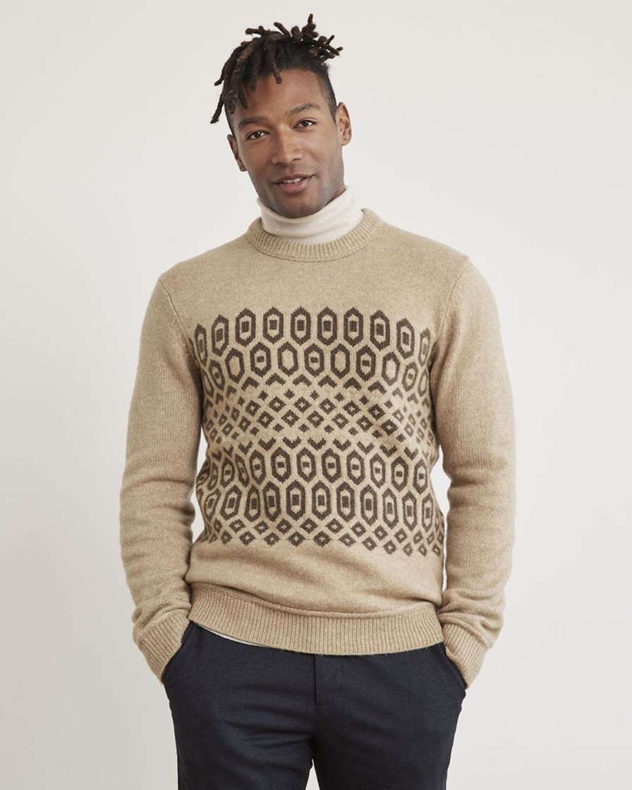 Men r.w. & co. Sweaters & Cardigans | Long-Sleeve Crew-Neck Sweater With Geometric Fair-Isle Pattern Mocha Torte