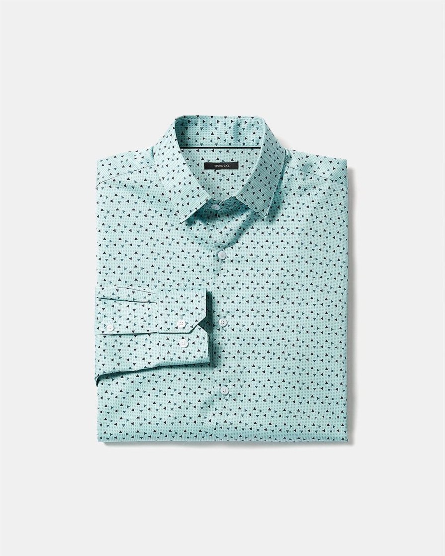 Men r.w. & co. Shirts | Blue Regular-Fit Dress Shirt With Triangle Pattern Smoke Blue