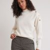 Women r.w. & co. Tops | Long-Sleeve Mock-Neck Sweater With Buttons At Shoulder Off White Mix