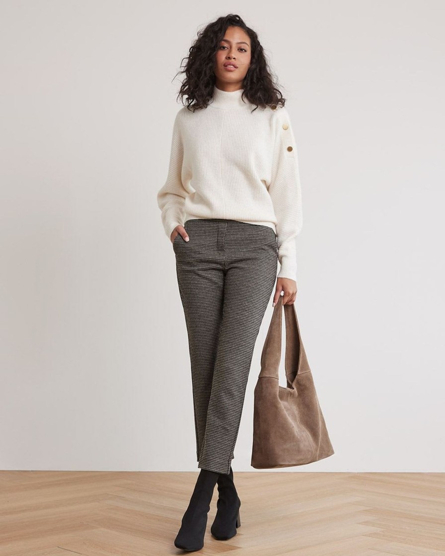 Women r.w. & co. Tops | Long-Sleeve Mock-Neck Sweater With Buttons At Shoulder Off White Mix