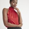 Women r.w. & co. Tops | Sleeveless Halter Satin Blouse Samba