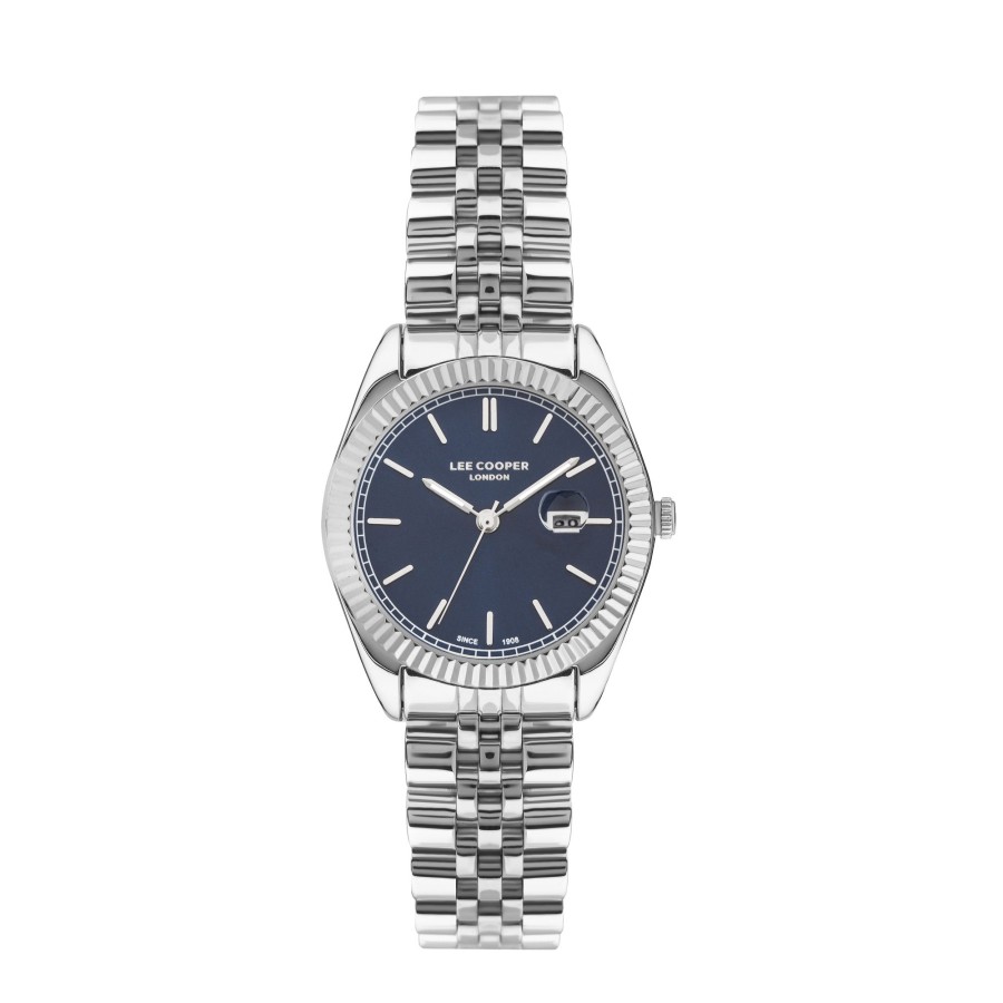 Women lee cooper Watches | Lee Cooper-Women'S Silver 32Mm Watch W/Black Dial Dark Blue