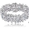 Women genevive Jewelry | Genevive - Cubic Zirconia Sterling Rhodium Plated Wide Flower Bracelet Silver