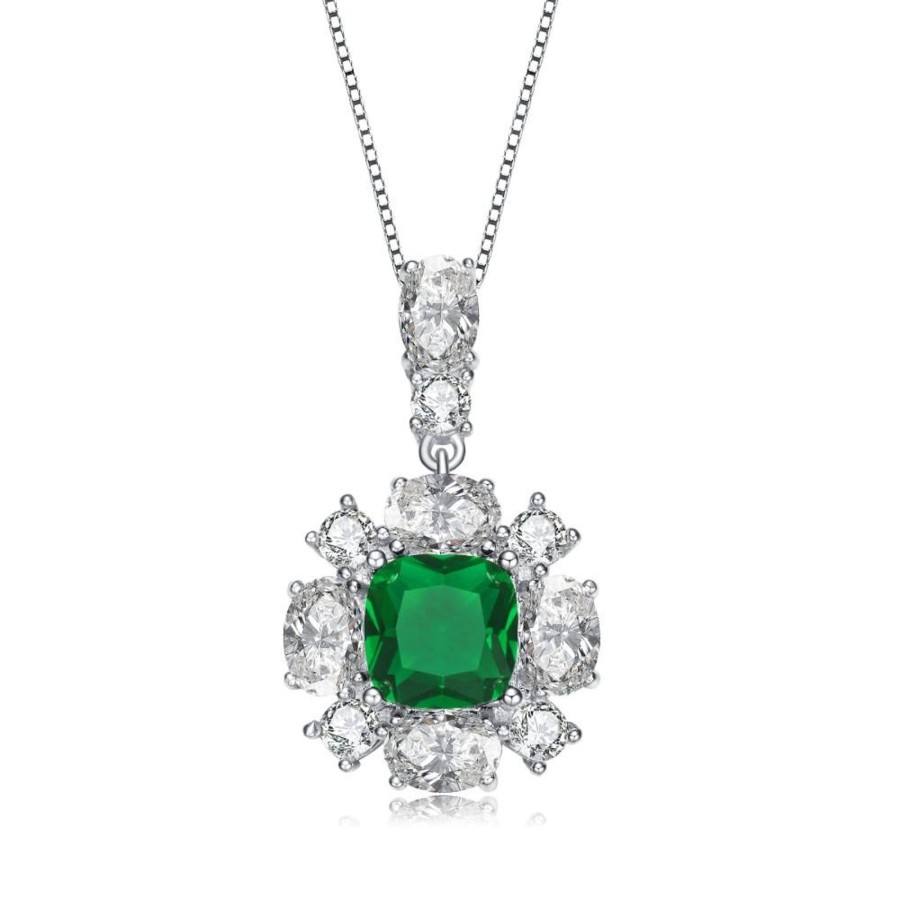 Women rachel glauber Jewelry | Rg White Gold Plated Green And White Cubic Zirconia Accent Pendant Necklace Medium Green