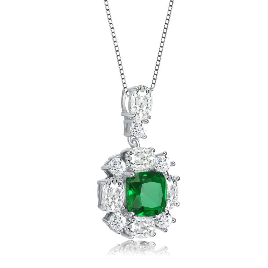 Women rachel glauber Jewelry | Rg White Gold Plated Green And White Cubic Zirconia Accent Pendant Necklace Medium Green