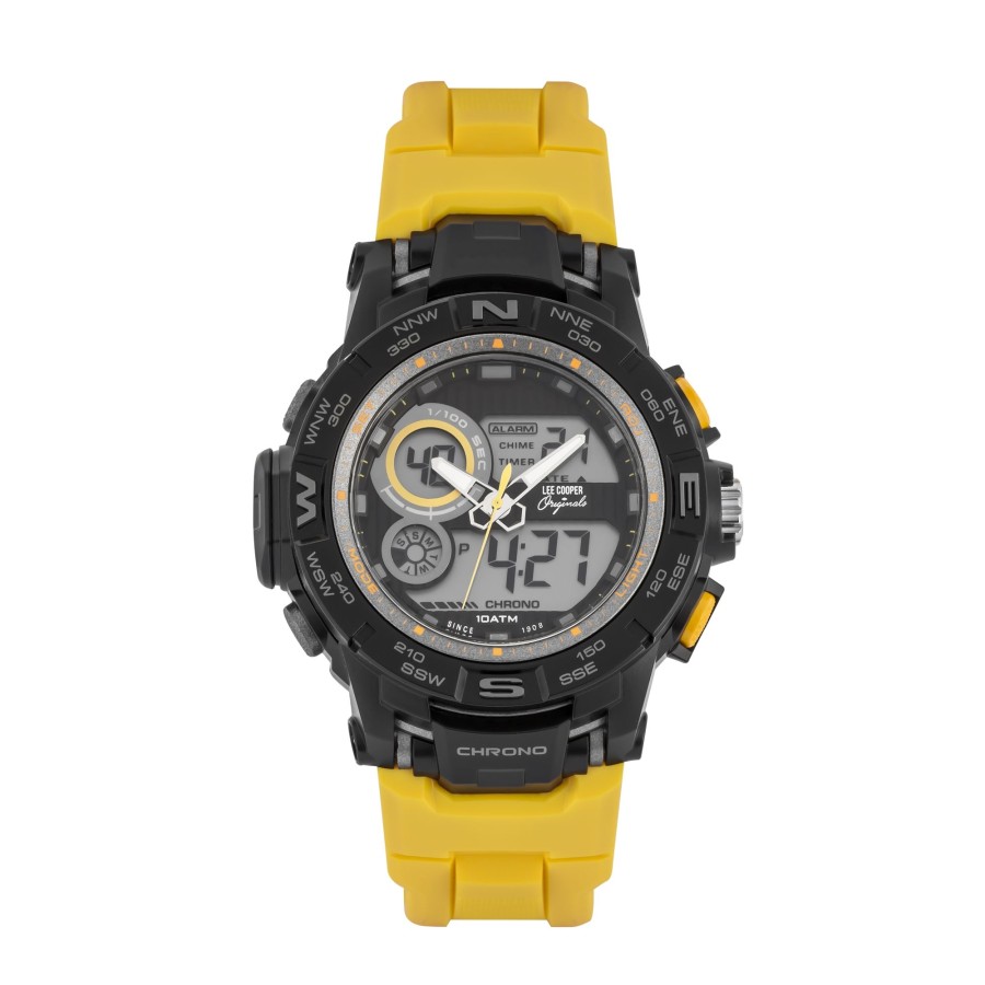 Men lee cooper Watches | Lee Cooper-Digital Black 45Mm Watch W/Lcd Display Dial Dark Yellow