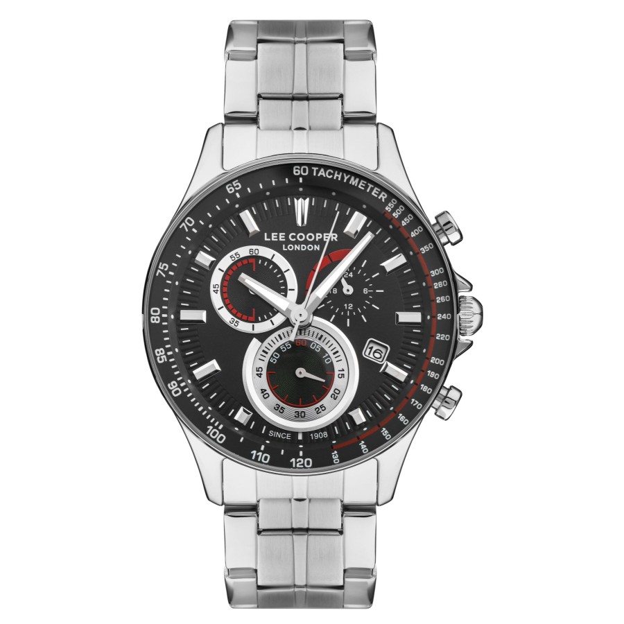 Men lee cooper Watches | Lee Cooper-Men'S Black 45Mm Watch W/Black Dial Silver