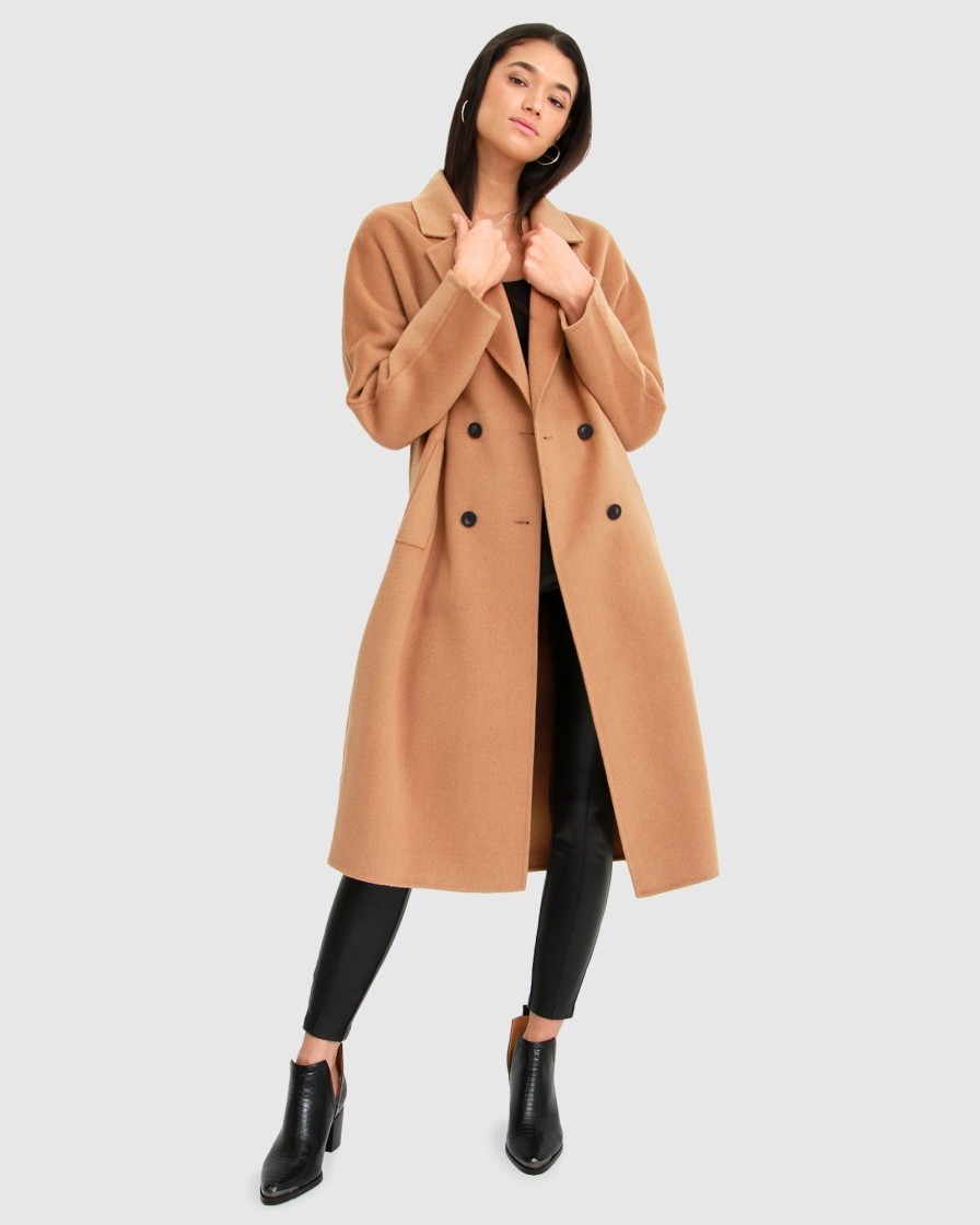 Women belle & bloom Coats & Jackets | Belle & Bloom Boss Girl Double Breasted Lined Wool Coat Light Brown