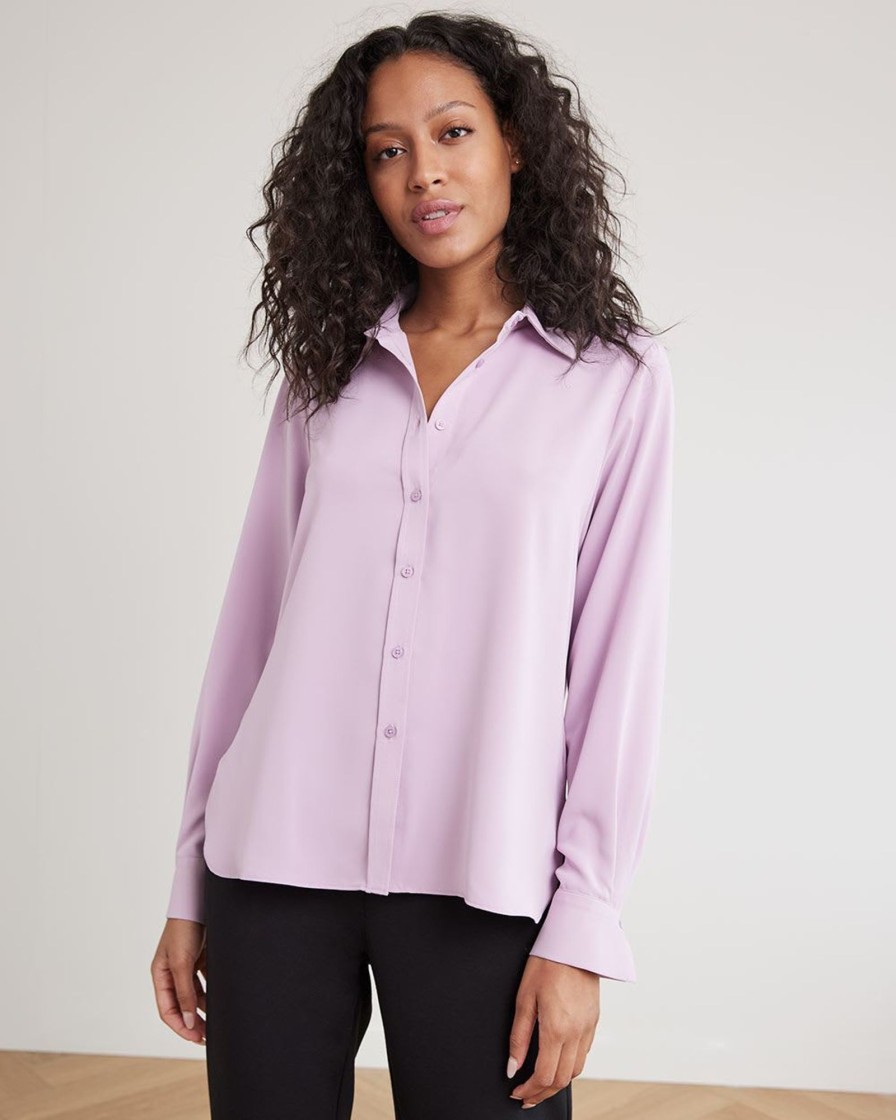 Women r.w. & co. Blouses & Shirts | Long-Sleeve Buttoned-Down Twill Blouse Dusky Orchid