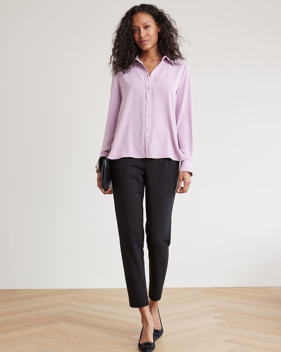 Women r.w. & co. Blouses & Shirts | Long-Sleeve Buttoned-Down Twill Blouse Dusky Orchid