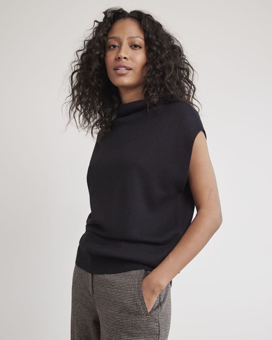 Women r.w. & co. Sweaters & Cardigans | Sleeveless Funnel-Neck Sweater Black