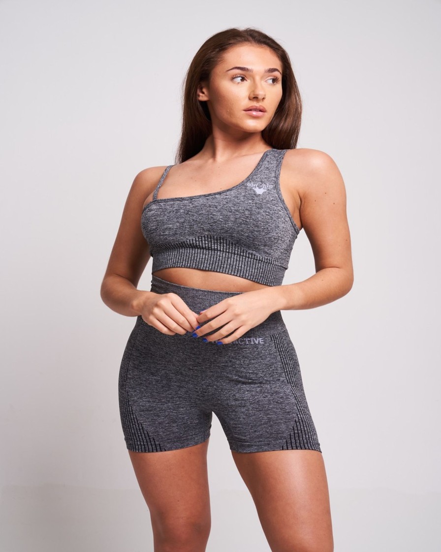 Women twill active Active Tops | Twill Active - Chinella Recycled Asymmetric Sports Bra - Grey Marl Dark Grey