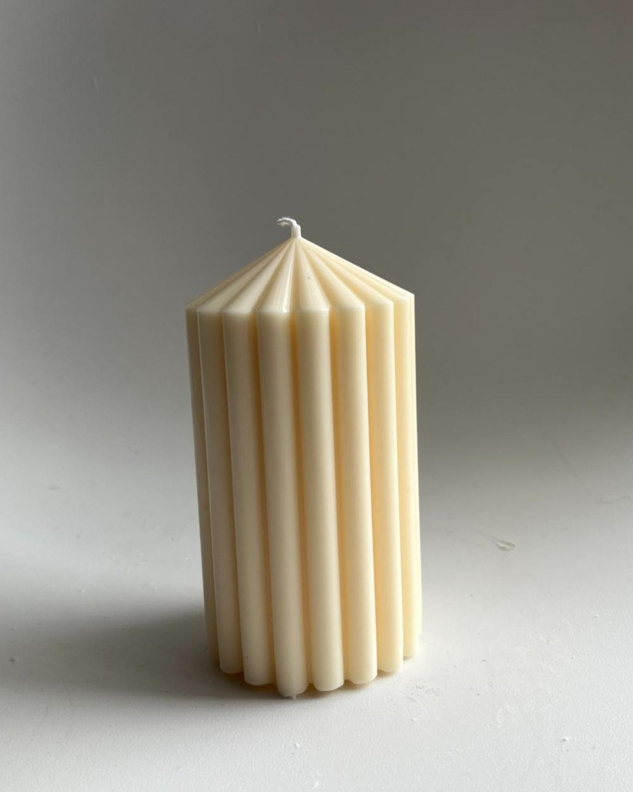 Home aaram lux | Carousel Pillar Small Candle | Striped Pointed Pillar Candle | Decor Candle | Aaram Lux N/A