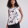 Women r.w. & co. Blouses & Shirts | Printed Silky Crepe Cap Sleeve Blouse Violet Ice