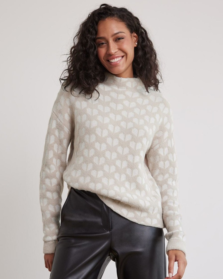 Women r.w. & co. Sweaters & Cardigans | Long-Sleeve Mock-Neck Jacquard Sweater Light Burro Mix Multi.