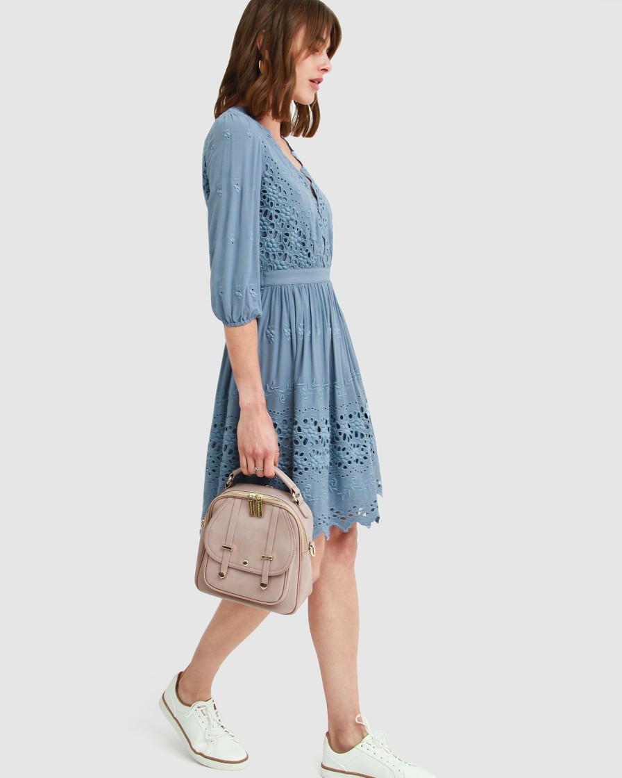 Women belle & bloom Dresses & Jumpsuits | Belle & Bloom Sweet Talk Eyelet Mini Dress Light Blue