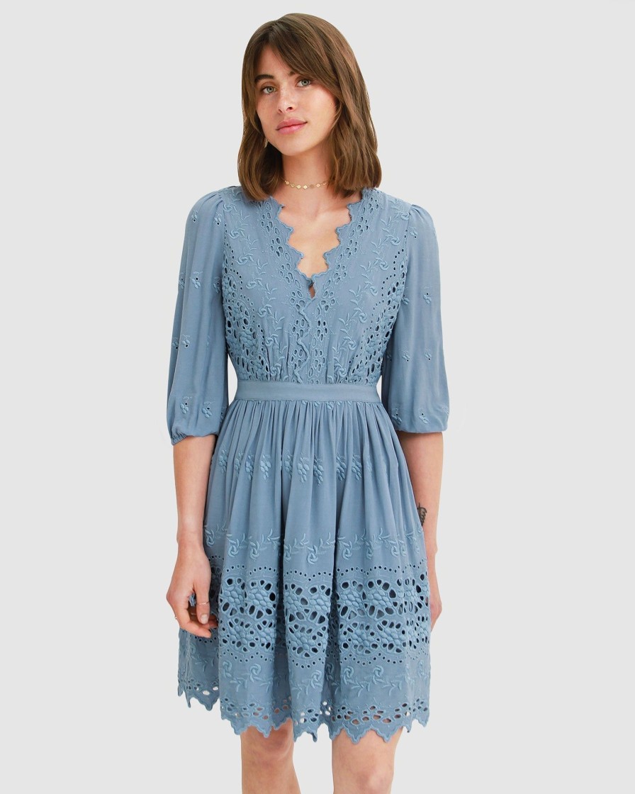 Women belle & bloom Dresses & Jumpsuits | Belle & Bloom Sweet Talk Eyelet Mini Dress Light Blue