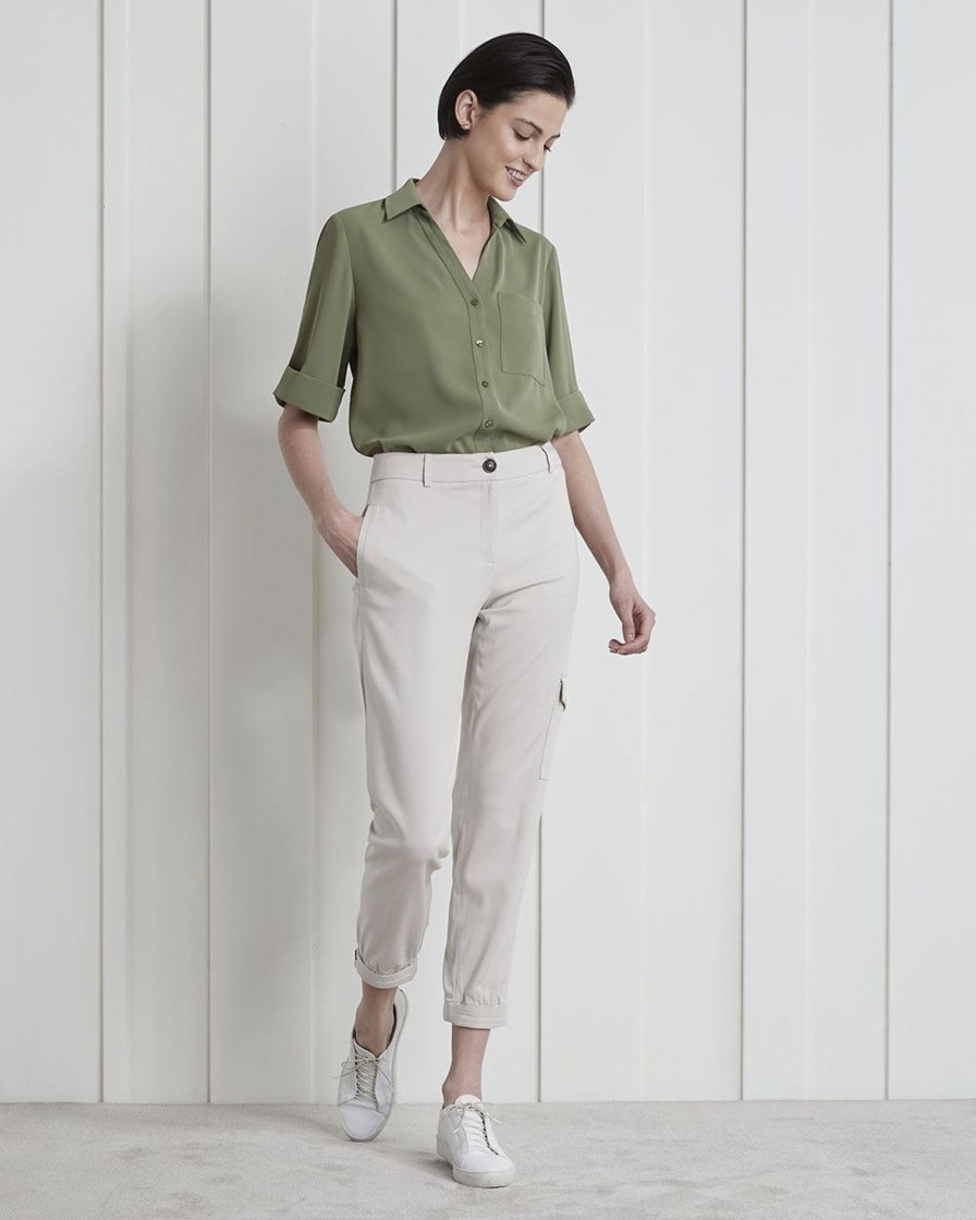 Women r.w. & co. Pants | Twill Mid-Rise Tapered Cargo Pant Silver Cloud