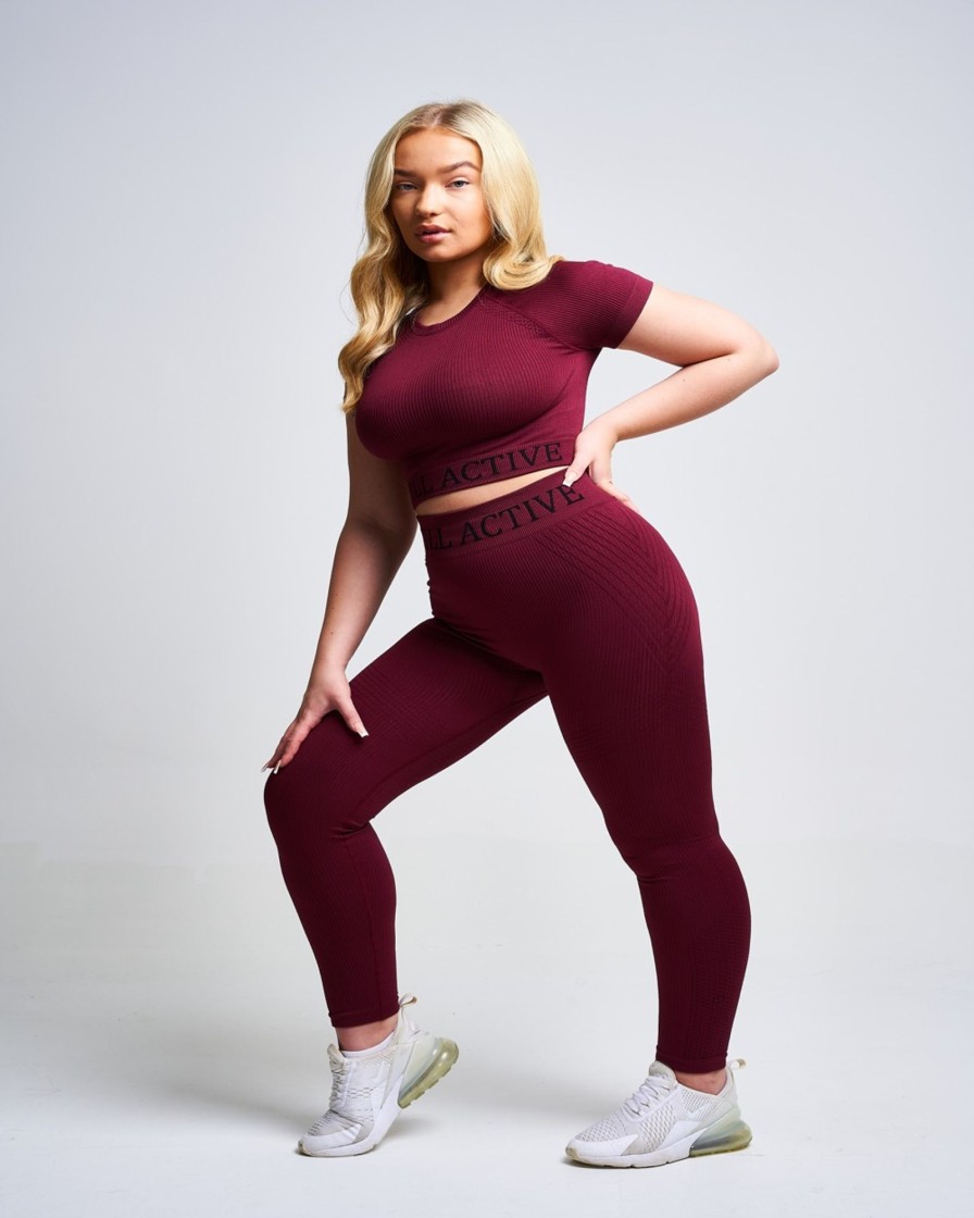 Women twill active Active Tops | Twill Active - Vora Panel Recycled Seamless Crop Top - Burgundy Dark Red