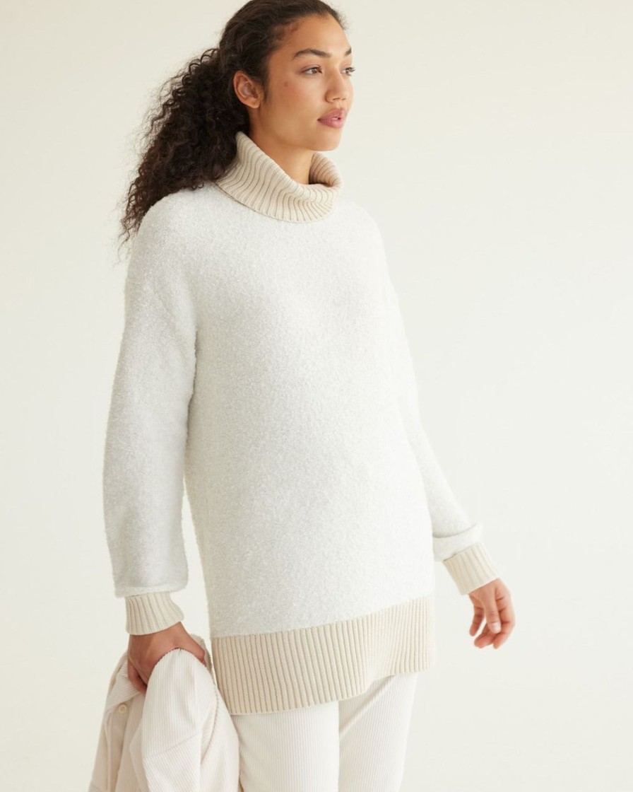 Women hyba Hyba Activewear | Long-Sleeve Loose Boucle Turtleneck Pullover Latte Htr