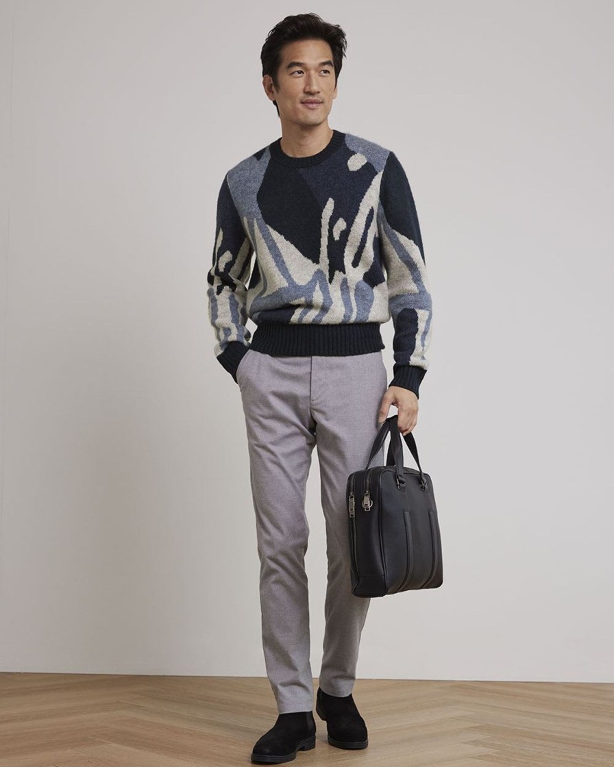 Men r.w. & co. Sweaters & Cardigans | Crew-Neck Sweater With Abstract Landscape Navy Blazer