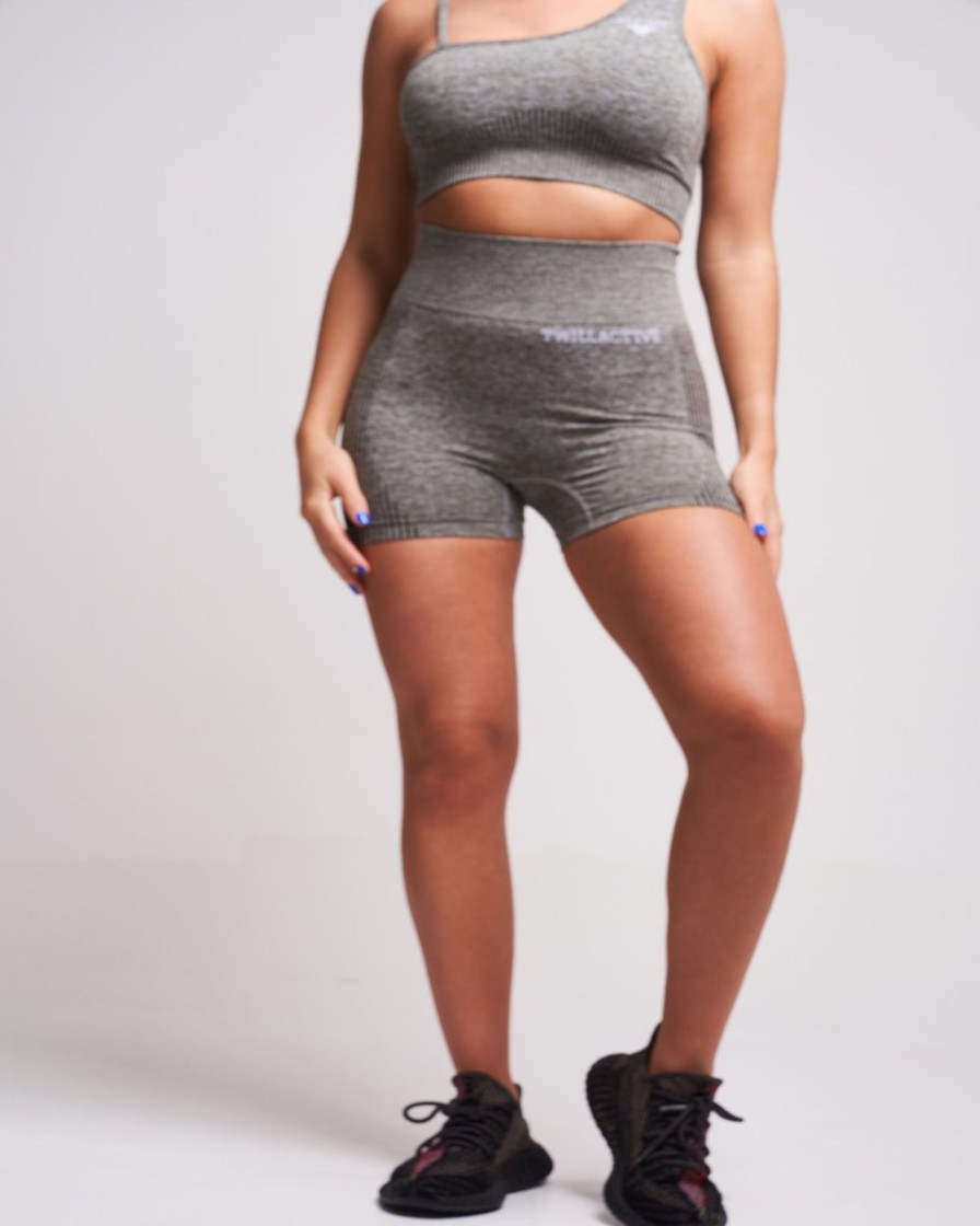 Women twill active Active Bottoms | Twill Active - Fortel Recycled Ruched Booty Shorts - Petrol Marl Light Green