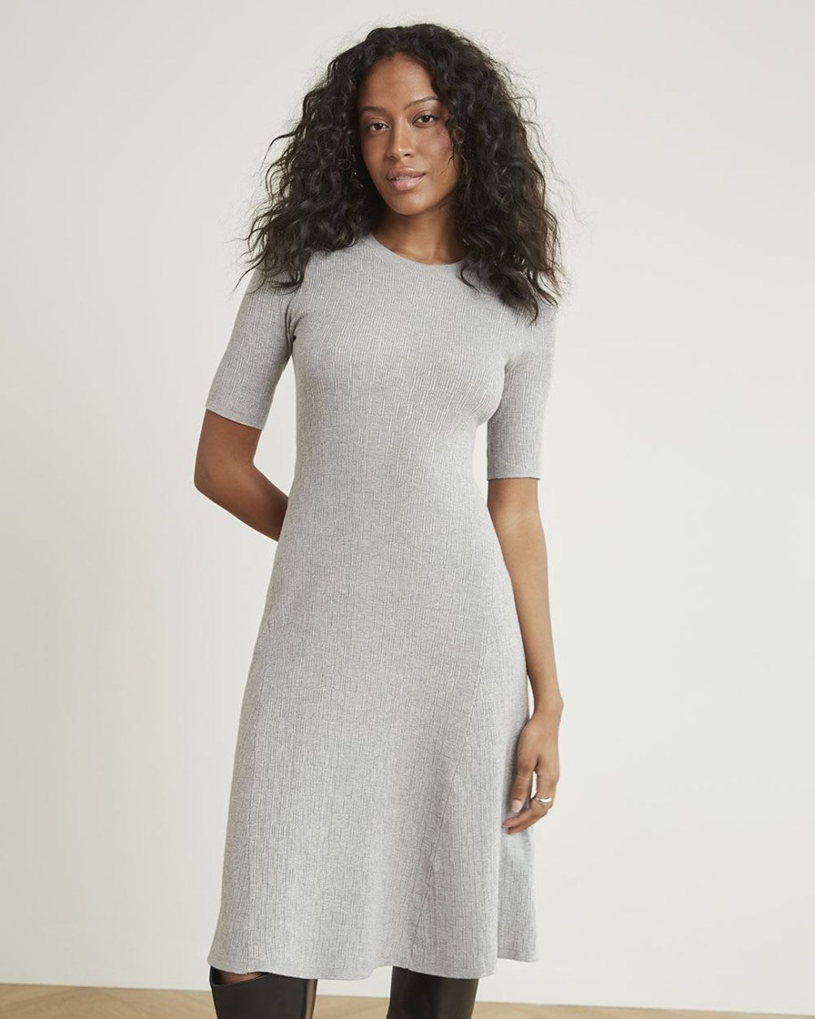 Women r.w. & co. Dresses & Jumpsuits | Fit And Flare Elbow-Sleeve Midi Dress Heather Grey