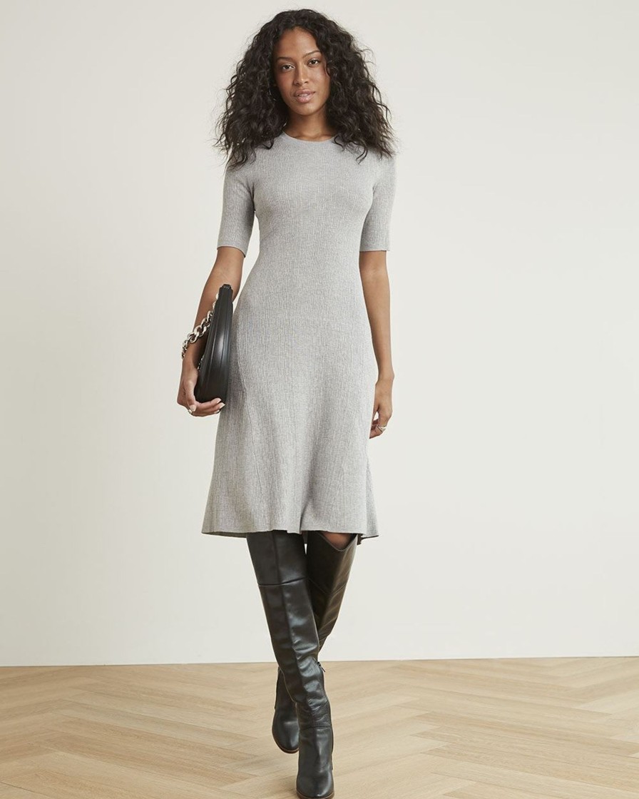 Women r.w. & co. Dresses & Jumpsuits | Fit And Flare Elbow-Sleeve Midi Dress Heather Grey