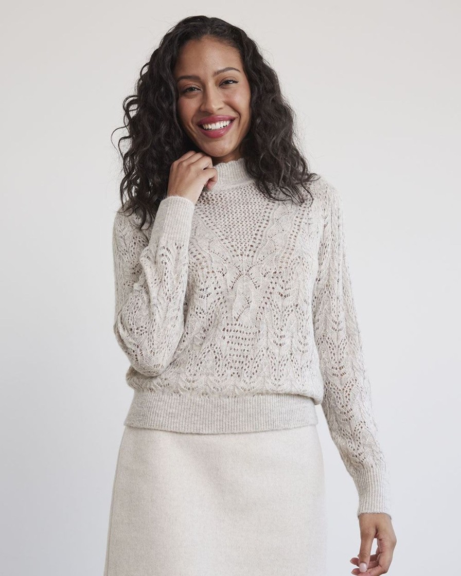 Women r.w. & co. Sweaters & Cardigans | Long-Sleeve Mock-Neck Sweater With Pointelle Stitches Oyster Gray Mix - Sw