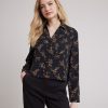 Women r.w. & co. Tops | Long-Sleeve Buttoned-Down Crepe Blouse Black Geo Abstract Multi