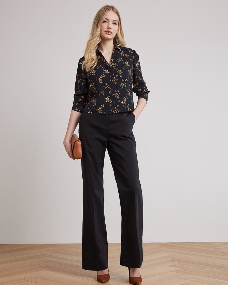 Women r.w. & co. Tops | Long-Sleeve Buttoned-Down Crepe Blouse Black Geo Abstract Multi