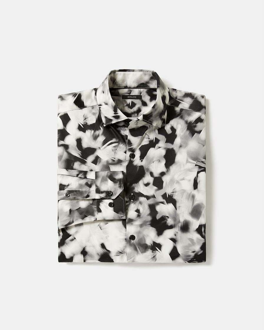 Men r.w. & co. Shirts | Slim-Fit Printed Sateen Dress Shirt Off White