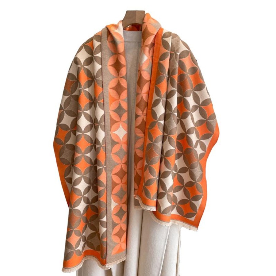 Women don't ask Hats, Gloves, & Scarves | Orange, Beige & Brown Circular Star Patterned Fringe-Trimmed Scarf - Don'T Ask Multicolor